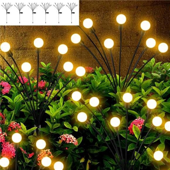 Solar Garden Lights - 6 Pack Solar Firefly Lights Outdoor Waterproof New - Picture 1 of 7
